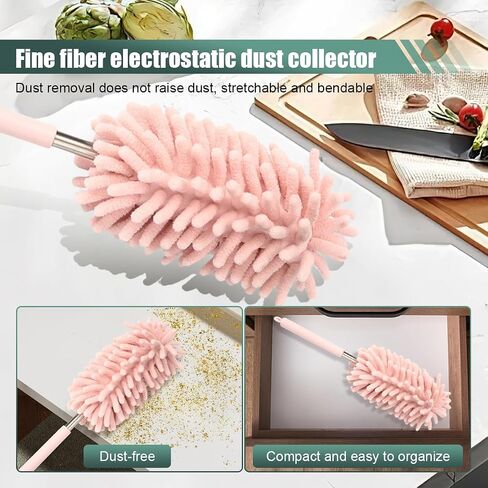 2PCS Car Interior Duster, Soft Chenille Detailing Brush with Extension Pole, Washable Long Handle Cleaning Duster Tool for Auto Dash Vent Window, Universal Home Car Cleaning Supplies (Pink) in Saudi Arabia