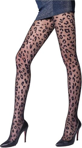 Wdirara Women’s Leopard Print Prints Arecy Mesh High Weist Bantyhose Hit Gourgleshs High in Kuwait