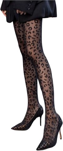Wdirara Women’s Leopard Print Prints Arecy Mesh High Weist Bantyhose Hit Gourgleshs High in Kuwait