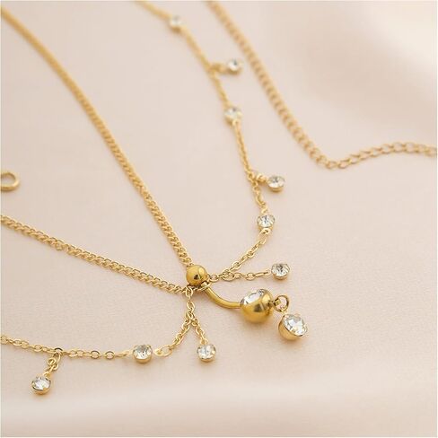 Summer Crystal Tassel Navel Nail Waist Chain for Women Bikini Beach Rhinestone Piercing Navel Chain Sexy Belly Button Ring Piercing Waist Body Jewelry in Saudi Arabia