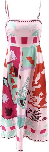 Women Summer Dress Print Spaghetti Strap Backless Midi Dress Casual Fashion Sleeveless Cami Dress in Kuwait