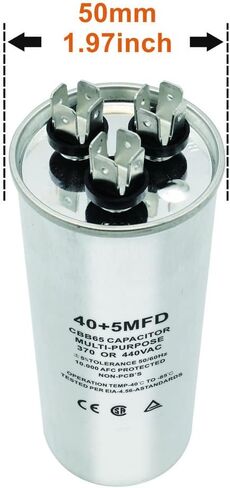 CBB65 Dual Run Circular Start Capacitor, 50+5 uF 50/5 MFD ±5% 370V/440VAC Combination Capacitor for Compressor AC Motor Run Fan Start Condenser Straight Cool/Heat in Saudi Arabia