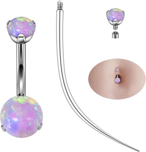Ruifan ASTM F136 Titanium Belly Button Rings 14G Opal Round Belly Navel Rings 10mm Bar Body Piercing Jewelry Navel Ring With 1PCS Curved Piercing Taper in Saudi Arabia
