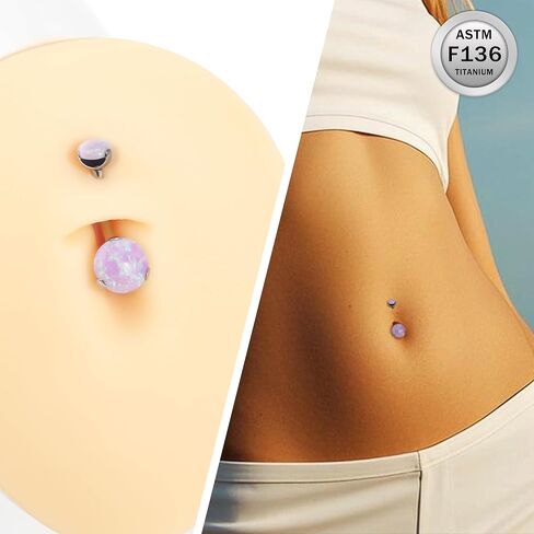 Ruifan ASTM F136 Titanium Belly Button Rings 14G Opal Round Belly Navel Rings 10mm Bar Body Piercing Jewelry Navel Ring With 1PCS Curved Piercing Taper in Saudi Arabia