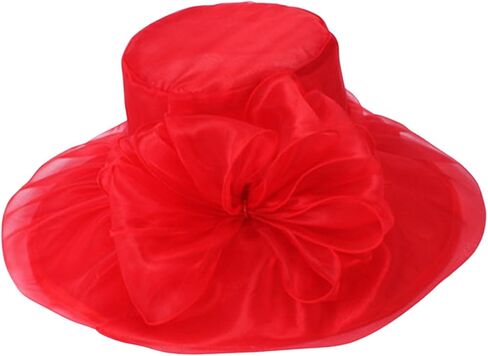 Organza Hat for Women, Elegant Mesh Flower Church Hat with Bow Wide Brim Summer Sun Cap for Tea Party Wedding in Kuwait