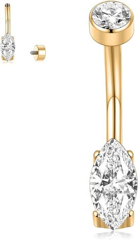 PEAKLINK G23 Titanium Belly Button Ring 14G Belly Piercing 10mm Navel Ring Internal Thread Navel Piercing Jewelry Cubic Zirconia Navel Belly Barbell Stud for Women in Saudi Arabia