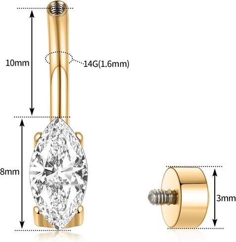 PEAKLINK G23 Titanium Belly Button Ring 14G Belly Piercing 10mm Navel Ring Internal Thread Navel Piercing Jewelry Cubic Zirconia Navel Belly Barbell Stud for Women in Saudi Arabia