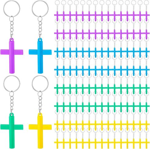 Cross Keychain Bulk First Communion Ornament Colorful Cross Keychain for Women DIY Necklace Bracelet First Communion Holiday Party Decor in Saudi Arabia