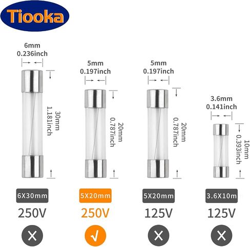 Tiooka 15 قيم 200 قطعة مجموعة متنوعة من الصمامات الزجاجية سريعة النفخ، خرطوشة الصمامات الأنبوبية 5 × 20 مم 250 فولت 1 5 10 15 20 أمبير 6 × 30 مم 250 فولت 1 2 3 5 6 7 8 10 15 20 أمبير... in Saudi Arabia