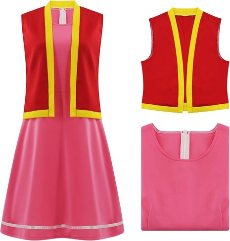 زي Toadette Women Mushroom Cosplay Toadstool Pink Dress مع ملابس هالوين سترة in Kuwait