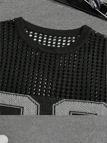 Verdusa Men's Jersey Shirt Y2k Tops Crochet Short Sleeve Letter Print Vintage Lightweight Pullover Sweater in Saudi Arabia