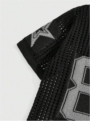 Verdusa Men's Jersey Shirt Y2k Tops Crochet Short Sleeve Letter Print Vintage Lightweight Pullover Sweater in Saudi Arabia