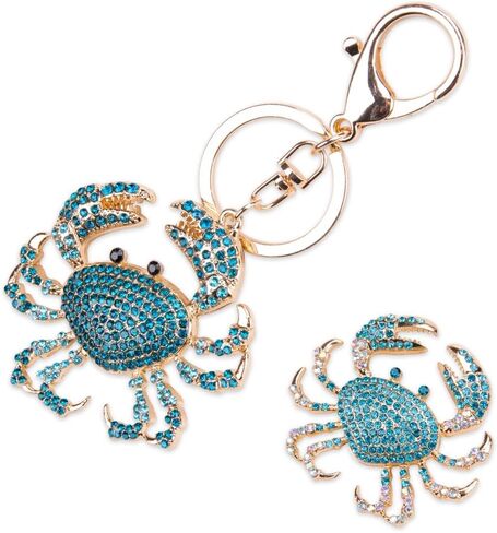 2PCS Rhinestone Crab -keychain key Ring Farmarling Crystal Crab Crab Charm Creative Marine Animal Keychain Set in Kuwait
