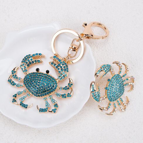 2PCS Rhinestone Crab -keychain key Ring Farmarling Crystal Crab Crab Charm Creative Marine Animal Keychain Set in Kuwait