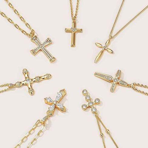 Valloey Rover Cross Necklace for Women,Dainty 14K Real Gold Plated Diamond Cubic Zirconia Cross Crucifix Faith Pendant Necklace Trendy Christian Easter Basket Essentials Stuffers Religious Jewelry Gifts for Women Mom in Kuwait