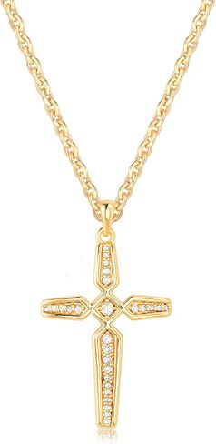 Valloey Rover Cross Necklace for Women,Dainty 14K Real Gold Plated Diamond Cubic Zirconia Cross Crucifix Faith Pendant Necklace Trendy Christian Easter Basket Essentials Stuffers Religious Jewelry Gifts for Women Mom in Kuwait
