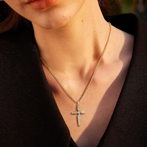 Valloey Rover Cross Necklace for Women,Dainty 14K Real Gold Plated Diamond Cubic Zirconia Cross Crucifix Faith Pendant Necklace Trendy Christian Easter Basket Essentials Stuffers Religious Jewelry Gifts for Women Mom in Kuwait