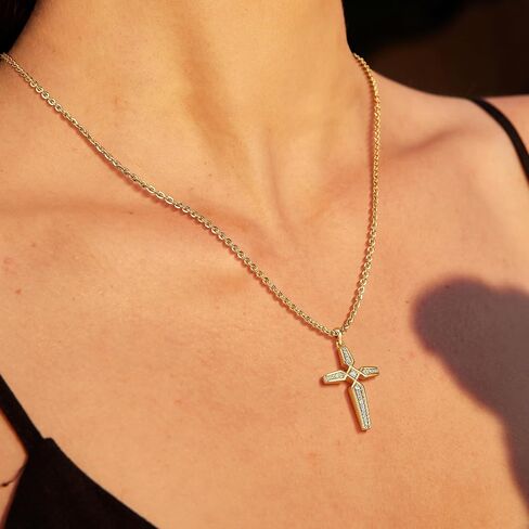 Valloey Rover Cross Necklace for Women,Dainty 14K Real Gold Plated Diamond Cubic Zirconia Cross Crucifix Faith Pendant Necklace Trendy Christian Easter Basket Essentials Stuffers Religious Jewelry Gifts for Women Mom in Kuwait