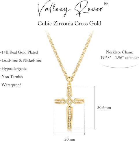 Valloey Rover Cross Necklace for Women,Dainty 14K Real Gold Plated Diamond Cubic Zirconia Cross Crucifix Faith Pendant Necklace Trendy Christian Easter Basket Essentials Stuffers Religious Jewelry Gifts for Women Mom in Kuwait