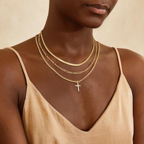قلادة متقاطعة ذات طبقات للنساء ، الذهب الذهب الذهب 14 كيلو بايت/الجنيه الاسترليني مطلي بالزركونيا الزركوني المكعب الصليب الصليب البسيط سلسلة فيجارو كوبية بسيطة قلادة الأفعى هدية المجوهرات للنساء العصرية in Kuwait
