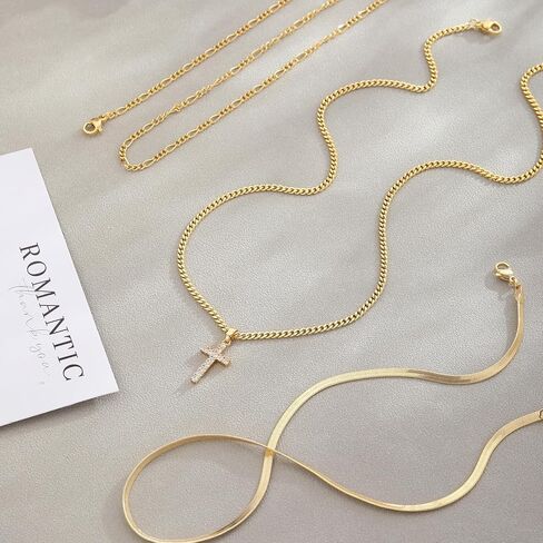 قلادة متقاطعة ذات طبقات للنساء ، الذهب الذهب الذهب 14 كيلو بايت/الجنيه الاسترليني مطلي بالزركونيا الزركوني المكعب الصليب الصليب البسيط سلسلة فيجارو كوبية بسيطة قلادة الأفعى هدية المجوهرات للنساء العصرية in Kuwait