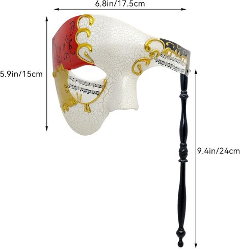 Thmyo Half Half Face Men Men's Phantom of the Opera Vintage Vinetian Carnival Masquerade Mask with Holding Stick in Kuwait
