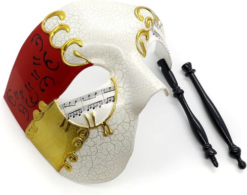 Thmyo Half Half Face Men Men's Phantom of the Opera Vintage Vinetian Carnival Masquerade Mask with Holding Stick in Kuwait