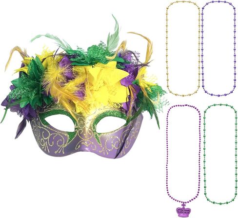 قناع Mardi Gras Askfits مع مجموعات قلادة الخرز للنساء ملحقات زي Party Party Parade in Kuwait