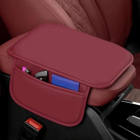 Car Center Console Cover, Leather Memory Foam Armrest Cover Cushion with 2 Storage Bags, Universal Car Armrest Seat Box Pad Car Interior Accessories Protector for Most Vehicle (Black) in Kuwait