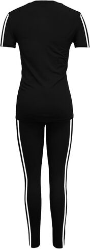Women's 2 Piece Outfits Sweatsuit Summer Workout Striped Short Sleeve Long Sweatpants Casual Jogging Lounge Set in Saudi Arabia