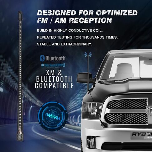 Rydonair Antenna Compatible with Jeep Wrangler JK JKU JL JLU Rubicon Sahara (2007-2023) | 13 inches Flexible Rubber Antenna Replacement | Designed for Optimized FM/AM Reception in Saudi Arabia