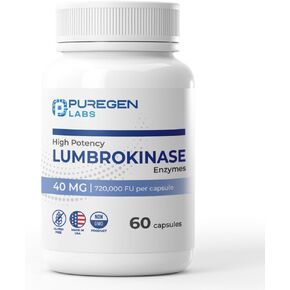 Puregen Labs Lumbrokinase 40mg per Capsule High Potency Supplement | High Activity Lumbrokinase Enzymes | No Harmful Additives | Non-GMO | Gluten Free | Made in USA - 60 Vegetarian Capsules