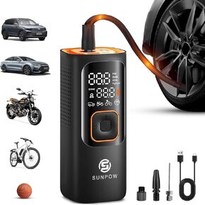 ضاغط الهواء المحمول في إطارات Sunpow ، مضخة هواء مستهدف 160psi لإطارات السيارات ، مضخة إطارات تلقائية مع شاشة LCD دقيقة ، تضخم سريع 3x للسيارة ، دراجة نارية ، دراجة ، الكرة