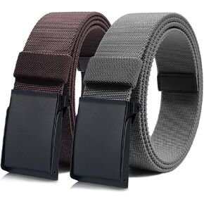 WYuZe Nylon Elastic Stretch Belt-2 Pack Men Casual Golf Belt Military Web Belt for Work/Sports