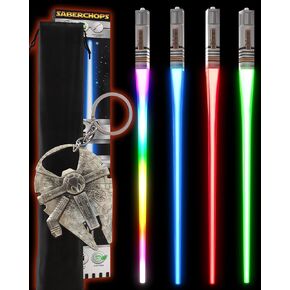 Lightsaber Chopsticks Light Up Star Wars LED Reusable 9 Colors 2 PAIRS FREE Millennium Falcon Keychain Bottle Opener