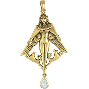 Dryad Design Bronze Freya Pendant with Rainbow Moonstone - Norse Goddess Freyja Jewelry 2 1/8 Inches (5.4 cm)