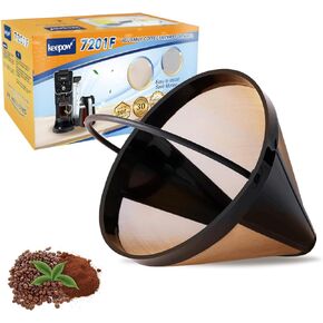KEEPOW Reusable Cone Coffee Filters #4, 2-Pack 8-12 Cup Gold Permanent Coffee Filter Basket for Cuisinart/Ninja Dual Brew Pro CFP301/ Hamilton Beach, Size 04 Pour Over Coffee-maker Dripper Accessories
