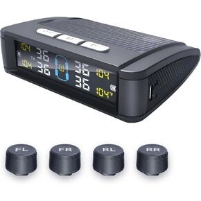 Tire Pressure Monitoring System - TPMS Solar & USB Charge Tire Pressure Monitor System with 4 External Sensors & 6 Alarm Modes, Real-time Color LCD Display, Auto on/off, TPMS for Sedan SUV RV 0-87 PSI