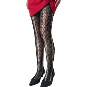 Women French Vintage Fishnet Pantyhose Rose Patterned Sheer Mesh Tights Side Hollow Out Striped Stockings Coffee in Kuwait