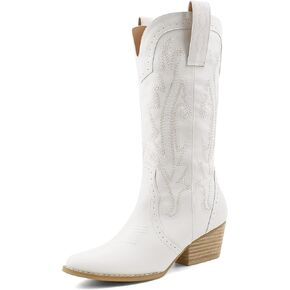 MERUMOTE Women's Pointed Toe Embroidered Western Cowboy Pull On Winter Ankle Boots