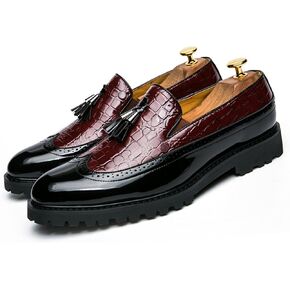Men's Vintage Leather Wingtip Tassel Brogue Slip-On Dress Loafers Fashion Low-Top Breathable Smoking Formal Shoes Comfort Non-Slip Business Wedding Party Shoes