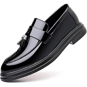 Yuizko Men's Patent Leather Slip-On Tassel Dress Loafers Casual Non-Slip Lightweight Penny Formal Shoes Fashion Business Party Wedding Prom Leather Shoes