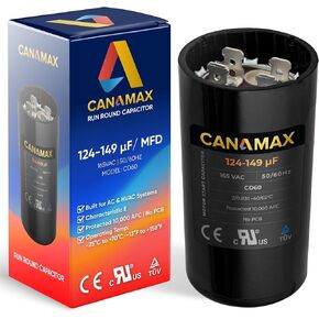 Canamax 216-259 MFD uf 50/60 هرتز 330 فولت تيار متردد مكثف بدء مستدير - بديل لتشغيل محرك التيار المتردد أو تشغيل المروحة ومكيف الهواء البارد أو المضخة الحرارية - يستبدل 6FLU2 2MEP5 CAP-216-330 in Kuwait