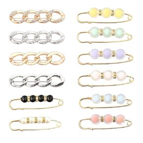 12 Pieces Pant Waist Tightener Pins,Brooch Safety Pins for Clothes Shawl Cardigan Shirt Jeans Dress Decoration Accessories,Pearl Brooch Button Pins Waist Tightener for Pants Women