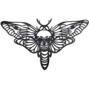 OYEFLY Death Head Moth Metal Wall Decor,Black Gothic Skull Butterfly Wall Decor (style 2)
