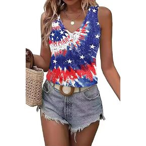 Lyyiao American Flag Flag Libbbed Tank Women 4th of July الوطنية V Neck Button Slim Basic Henley Stirts Olcyfeless Tank Top