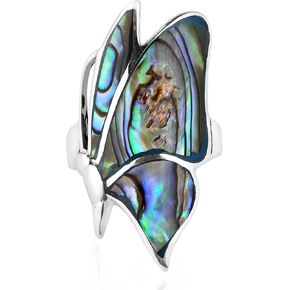 AeraVida Flying Monarch Butterfly Abalone Shell Inlay Stone .925 Sterling Silver Ring | Classic Wedding Rings For Women | Casual Comfort Fit Silver Rings for Women | Gift for Women