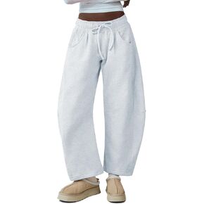 HeSaYep Women's Barrel Leg Sweatpants Drawstring Wide Leg Lounge Pants Baggy Casual Cotton Sweat Pants with Pockets