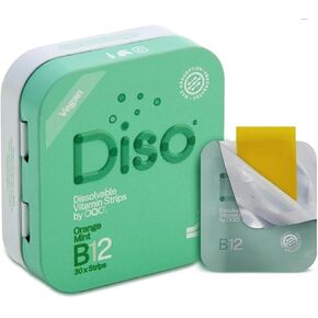 Diso - فيتامين B12 - شرائط عن طريق الفم القابلة للذوبان ، من أجل التعب والتعب ، نكهة النعناع البرتقالي ، نباتي ، خالي من السكر ، الحد الأقصى للامتصاص ، خالٍ من الغلوتين ، ملفوف بشكل فردي ، 30 عددًا
