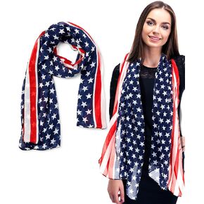 Coume American Flag Patriotic Scarf Chiffon Scarf for Women Red White and Blue Accessories 4th of July Shawl Independence Day